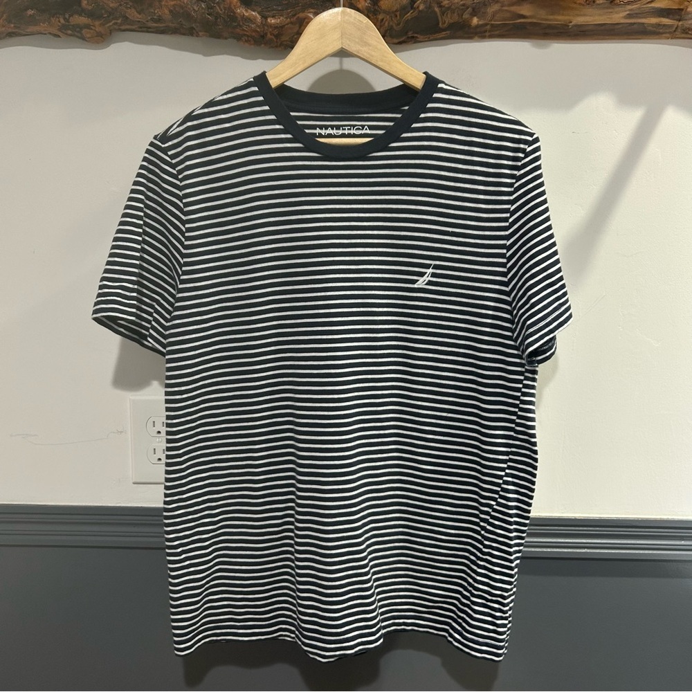 Nautica Navy Striped Tee Shirt - Large